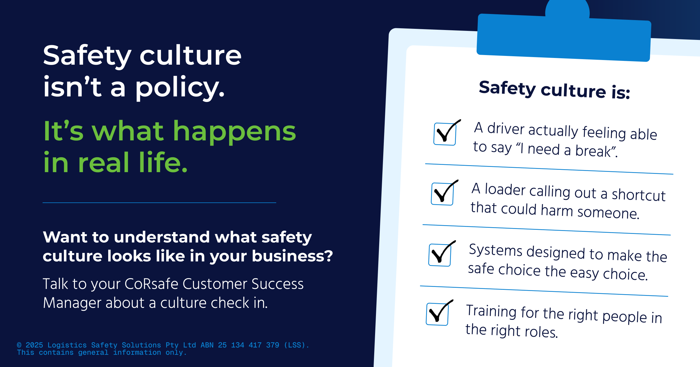 Safety culture isn't a policy. It's what happens in real life.